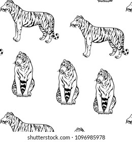 Sketch Seamless pattern with wild animal tiger print. vector illustration. Graphical