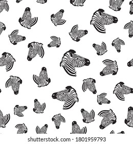 Sketch Seamless pattern with wild animal zebra print, silhouette on white background. Vector illustrations.