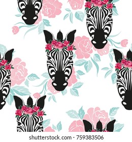 Sketch Seamless pattern with wild animal zebra print, silhouette on white background. Vector illustrations. Wild African animals.