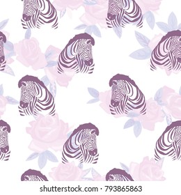 Sketch Seamless pattern with wild animal zebra print, silhouette on white background. Vector illustrations. Wild African animals.