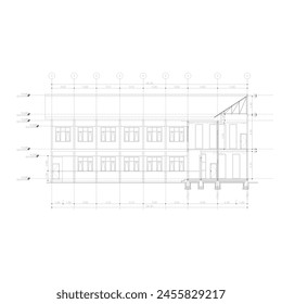 sketch of a section of a building equipped with a grid and notations