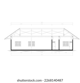 Sketch of a section of a building having a wooden truss construction for the roof