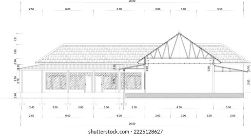 sketch of a section of a building that uses a lightweight steel roof truss