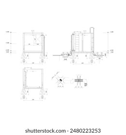 sketch of a section of a building for a water tank or reinforced concrete reservoir, with a sketch of a penetrating pipe