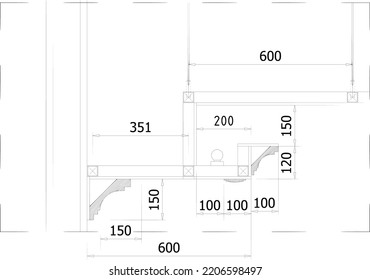 sketch of the section of the ceiling with led strip lights
