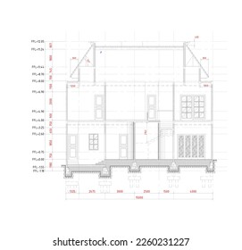 sketch section of the house to see the interior and construction from foundation to roof