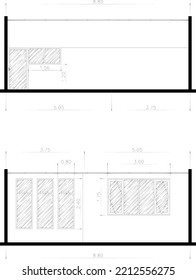parte de esbozo de la sala para ver el interior