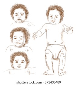 Sketch set of Baby face and expression in vector.