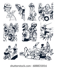Sketch set of bicycle sports in vector. Illustration of Cycling. hand drawn. Cycling poster.