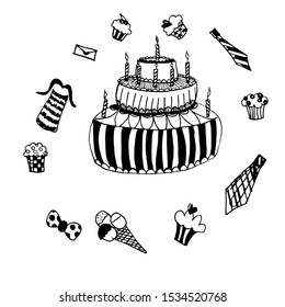 Sketch set for birthday, men's holiday, daddy's day. Vector illustration