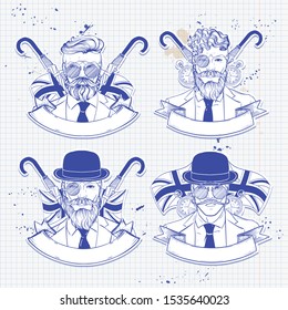 Sketch set of british men