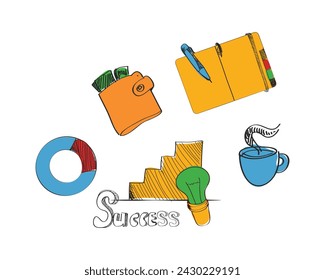 Sketch of a set of business icon. Simple hand drawn style flat desing Vector illustration.