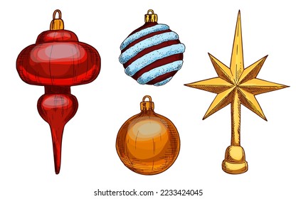 Sketch set of Christmas ornaments or baubles.