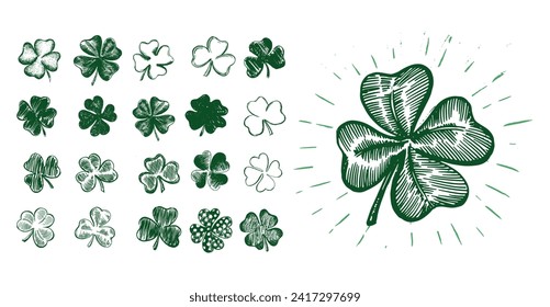 Sketch set clover. St. Patrick's Day. Hand drawn illustration.