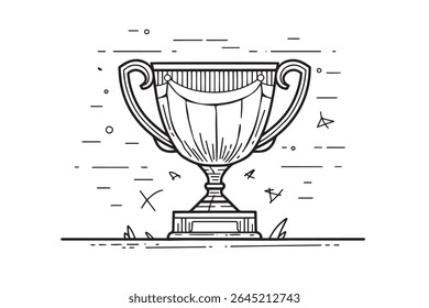 Sketch Set of cups and trophies hand drawn. Isolated on white background. Vector.