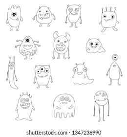 Sketch set of cute monsters for decoration design Cartoon vector illustration, Doodle set with set of cute monsters for print design.