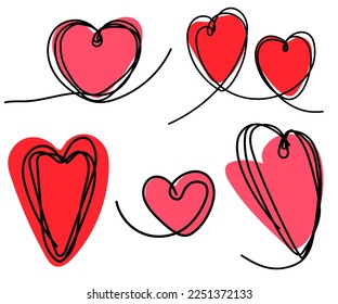 Sketch set doodle hearts for concept design. Outline sketch drawing.