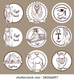 Sketch set of Egypt labels in vintage style, vector