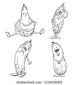 Sketch set of four cucumbers with different emotions