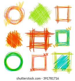 Sketch set frame. Colorful texture frame. Vector handmade design elements. Art advertising template. 