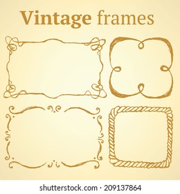 Sketch set of frames in vintage style 
