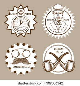 Sketch set of gentleman's logotypes in vintage style, vector