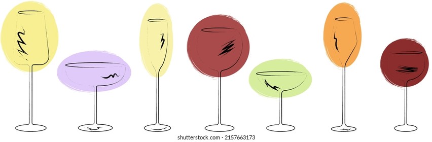 Sketch set of glasses for alcoholic drinks.