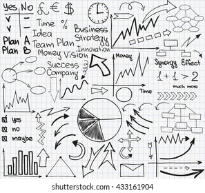 Sketch set of graph, chart and business material