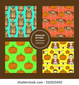 Sketch set of Halloween's logotypes in vintage style, vector