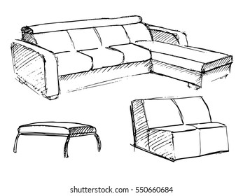 Sketch set isolated furniture.