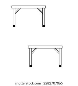 Sketch set isolated furniture. Different tables. Linear black tables on a white background. Vector illustration.Sketch the room. Office chair, desk, various objects on the table. Sketch workspace. 