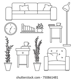 Sketch set isolated furniture. Vector illustration in a linear style.