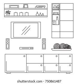 Sketch set isolated furniture. Vector illustration in a linear style.