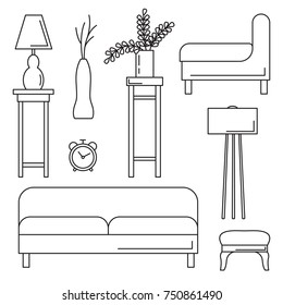 Sketch set isolated furniture. Vector illustration in a linear style.