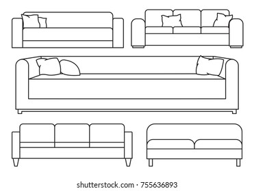 Sketch set isolated furniture. Vector illustration in a linear style.