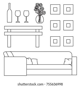 Sketch set isolated furniture. Vector illustration in a linear style.