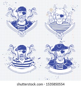 Sketch set of pirate. Vector illustration
