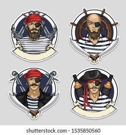 Sketch set of pirate. Vector illustration