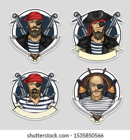 Sketch set of pirate. Vector illustration