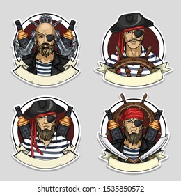 Sketch set of pirate. Vector illustration