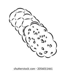 Sketch set with sausage, salami, home-made sausage. Food illustration. Fresh organic meat products. Hand drawn vector illustrations. Freehand food icons for restaurant menu or food package design.