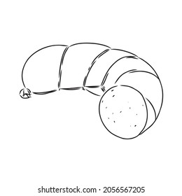 Sketch set with sausage, salami, home-made sausage. Food illustration. Fresh organic meat products. Hand drawn vector illustrations. Freehand food icons for restaurant menu or food package design.