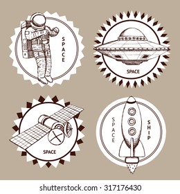 Sketch set of space logotypes in vintage style, vector