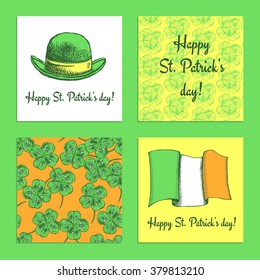 Sketch set of St. Patrick's day posters in vintage style, vector