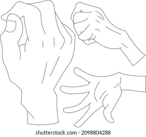 sketch for a set of three hands on an isolated background vector illustration