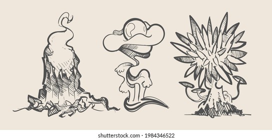 Sketch set of unusual alien fantasy fauna