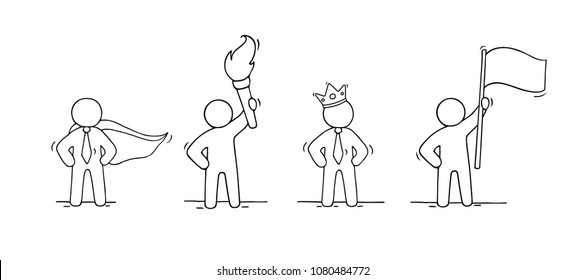 Sketch set of working leader. Doodle cute concept about about power. Hand drawn cartoon vector illustration for business design.