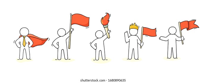 Sketch set of working leader. Doodle cute concept about about power. Hand drawn cartoon vector illustration for business design.