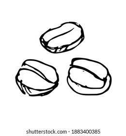 Sketch of several roasted coffee beans.