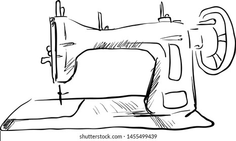 Sketch of sewing machine, illustration, vector on white background.